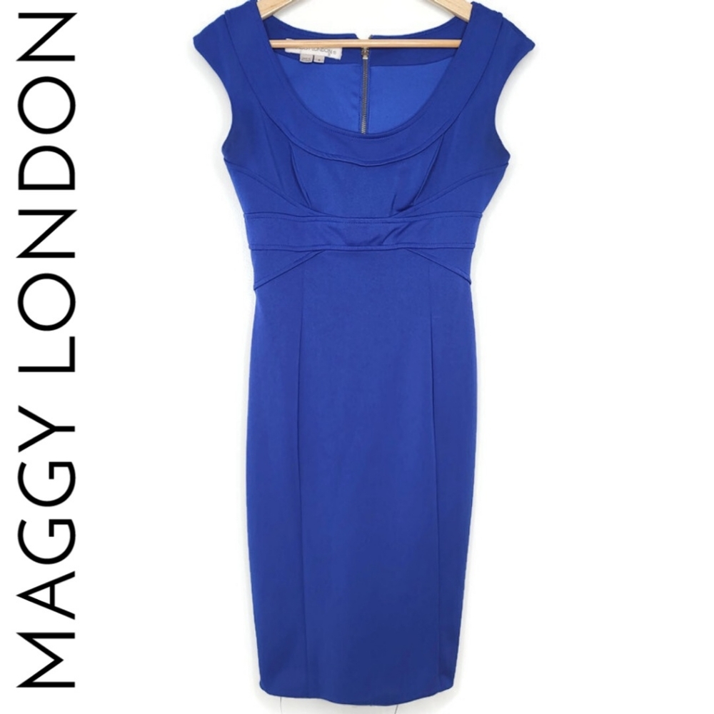 Maggie london blue cap sleeve body con dress size 4.